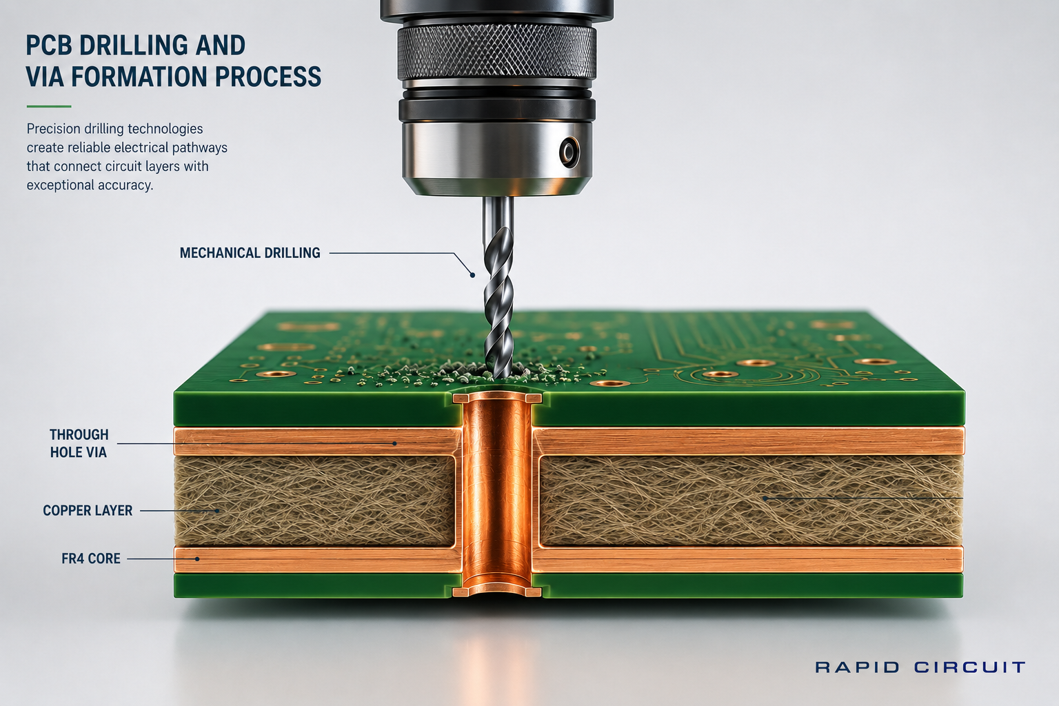 PCB drilling and via formation process
